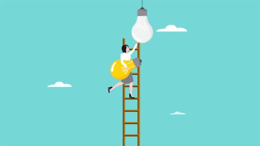 Daha karlı bir işe dönüşmek, konsepti geliştirmek ya da yenilikleri yeni bir metoda dönüştürmek için yeni stratejiye geçiş, eski ampul fikrini yeni bir konsept vektör ilülasyonuna dönüştüren kadın