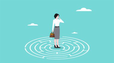 Labirentin ortasında duran kadın bir çıkış yolu arıyor, problem çözme konsepti arıyor, labirent bulmacalı iş adamları çözüm arıyor ya da iş problemlerini çözmede yenilik arıyor.