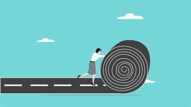 Ticari başarı için yeni bir kariyer yolu yaratmak, hedefe ya da hedeflere ulaşmak için yeni fırsatlar yaratmak, asfalt halı konseptinden bir yol yapan iş kadını