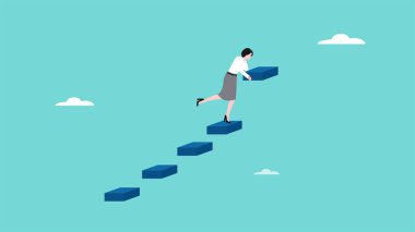 Bir başarı merdiveni inşa etmek, iş kadını merdivenleri kirişten ilerlemeye yükselen iş büyümesi, kişisel gelişim veya kariyer büyümesi ve iş pozisyonu iyileştirme çabaları, iş geliştirme çabaları