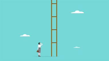Kafası karışmış bir iş kadınının merdivenleri çok uzak basamaklarla tırmanmayı düşünmesi, büyük bir adım gösterimi yapmasıyla iş hayatında başarı elde etmek zor bir adımdır.