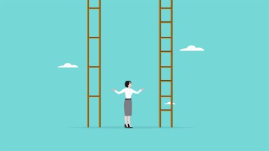 Küçük Adımlar konsept vektör illüstrasyonunun önemini asla küçümseme. Merdivenleri normal ya da uzun mesafeli kullanan iş kadını.