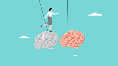 Ticari büyüme ve kazanç sağlamak için yeni bir yaratıcı fikir, yeni bir stratejiye geçmek, zihinsel gelişim veya iş eğitimi, iş kadını ölü beyinden yaşayan beyne hareket ediyor