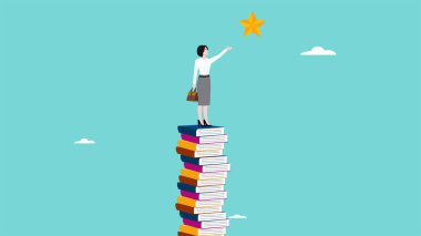 İş fırsatlarıyla mali başarı, iş kadını başarı umudunun yıldızına ulaşmak için altın paralara tırmanıyor.