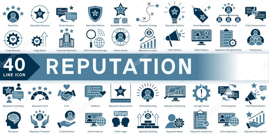 Reputation management icon set, simple flat element reputation management , reputation flat icon, icon flat design style vector image