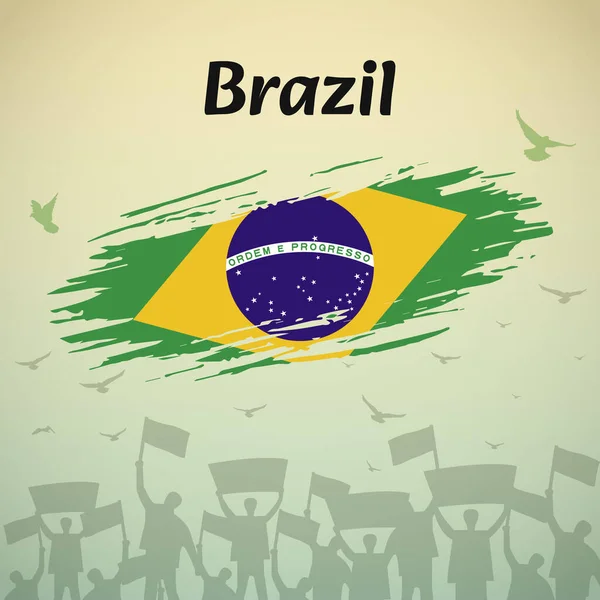 Εθνική Γιορτή Της Βραζιλίας Πατριωτικός Σχεδιασμός Σημαία Πουλιά Και Διαδηλωτές — Διανυσματικό Αρχείο