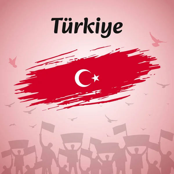 Trkiye Nemzeti Nap Ünnepe Hazafias Tervezés Zászlóval Madarakkal Tüntetőkkel Tökéletes — Stock Vector