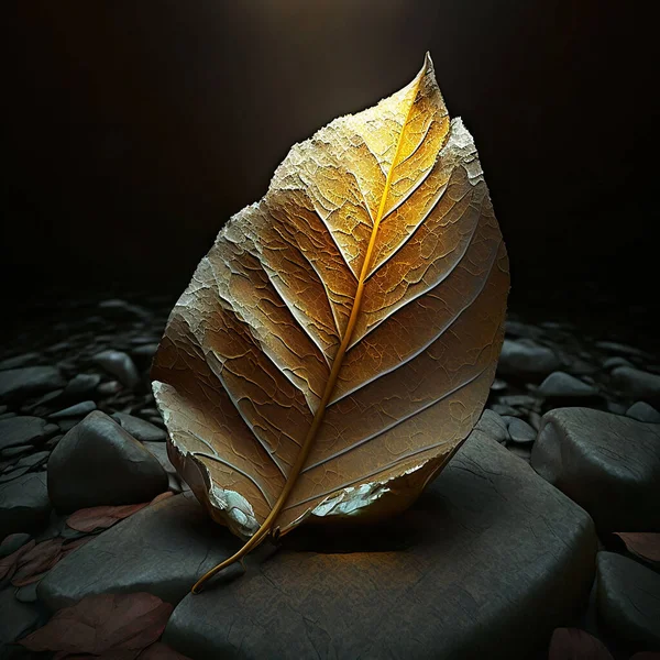A leaf with stone lighting effect photo