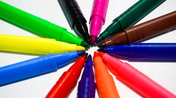 Bir Grup Pastel Boya Renkli Balmumu Kalemler Koleksiyonu Düzgün Düzenlenmiş — Stok fotoğraf