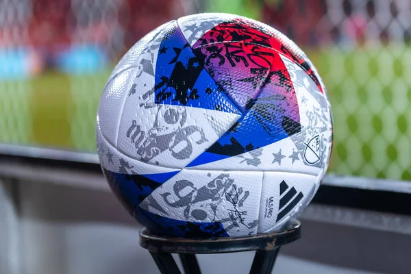 stock image Toronto, ON, Canada - Match 23:  Official ball of MLC during the 2023 MLS Regular Season match between Toronto FC (Canada) and  Columbus Crew (USA) at BMO Field in Toronto, Canada (Score 1:1)