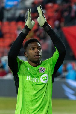 Toronto, ON, Kanada - Maç 18, 2023: Toronto FC (Kanada) ve Inter Miami FC (ABD) arasında Toronto, Kanada 'da oynanan maçta Sean Johnson # 1 numaralı kaleci. MLS Düzenli Sezonu.