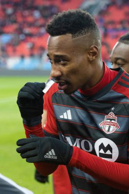 Toronto, ON, Kanada - 1 Nisan - Toronto FC # 14 orta saha oyuncusu Toronto FC (Kanada) ve Charlotte FC (ABD) arasında oynanan 2023 MLS Normal Sezonu maçından önce Toronto, Kanada 'daki BMO Field' da (Score 2: 2)