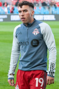 Toronto, ON, Kanada - 15 Nisan - Kobe Franklin # 19 Toronto FC defans maçından önce Toronto FC (Kanada) ve Atlanta United (ABD) arasında Toronto, Kanada 'daki BMO Field' da oynanan maçtan önce (Skor 2: 2)