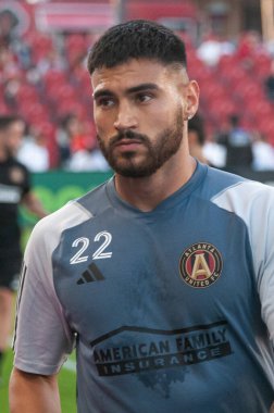 Toronto, ON, Kanada - 15 Nisan 2023: Juan Jos Purata # 22 Atlanta United defans maçından önce Toronto FC (Kanada) ve Atlanta United (ABD) arasında Toronto, Kanada 'daki BMO Field' da (Score 2: 2)