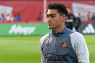 Toronto, ON, Kanada - 15 Nisan 2023: Tyler Wolff # 28 Atlanta United forvet maçında Toronto FC (Kanada) ile Atlanta United (ABD) arasındaki 2023 MLS Normal Sezonu maçında Toronto, Kanada 'daki BMO Field' da (Score 2: 2)