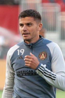 Toronto, ON, Kanada - 15 Nisan - Miguel Berry # 19 ileri # 2023 MLS Düzenli Sezonu maçından önce Toronto FC (Kanada) ve Atlanta United (ABD) arasında Toronto, Kanada 'daki BMO Field' da (Skor 2: 2)