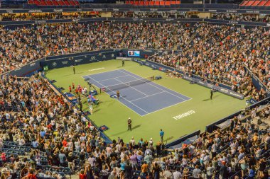 Toronto, ON, Kanada - 8 Ağustos 2019: Rogers Kupası tenis turnuvası sırasında eski Aviva Centre ve Rexall Centre 'daki Sobeys Stadyumu' nda görüldü. 12.500 kapasiteli stadyum, tenis kompleksindeki en büyük stadyumdur. Sobeys Stadyumu ana mekan.
