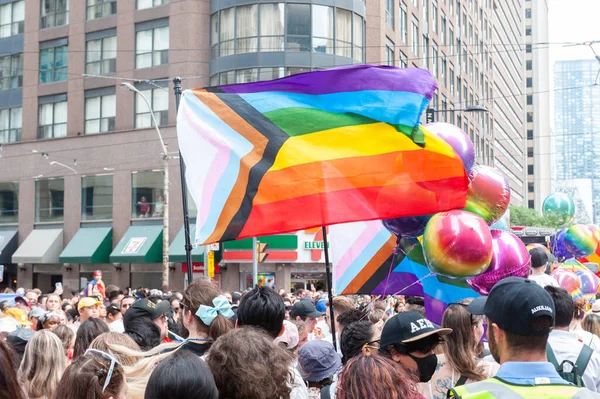 stock image Toronto, ON, Canada  June 26, 2022: Rainbow flag at the 2022 Annual Pride Parade of Pride Month in Toronto Downtown.