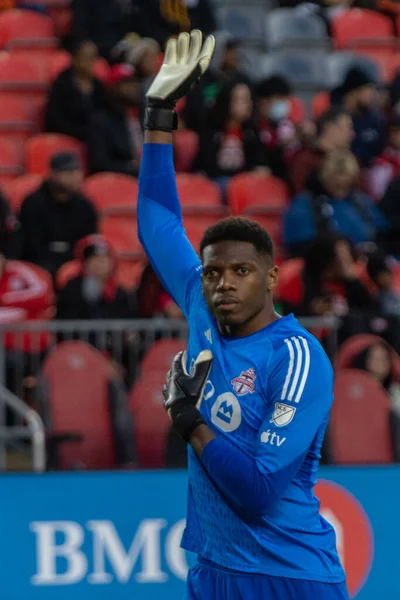 stock image Toronto, ON, Canada - April 29, 2023: Sean Johnson #1 goalkeeper of the Toronto FC during the 2023 MLS Regular Season match between Toronto FC (Canada) and  New York City FC (USA) at BMO Field  (Score 1:0, Toronto FC won)