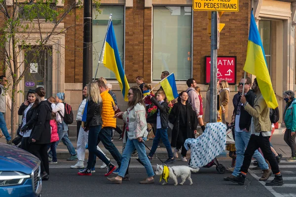 2023年5月18日カナダ トロント ウクライナの民族服の人々 ヴィシバンカは世界中のすべてのウクライナ人によって祝われているヴィシバンカの日にトロント通りに沿って歩いています — ストック写真