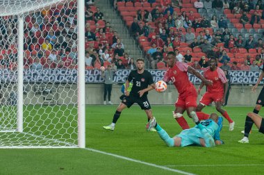 Toronto, ON, Kanada - 27 Haziran 2023: Guadeloupe takımı Kanada 'nın başkenti Toronto' daki BMO Field 'da oynanan 2023 Concacaf Gold Cup karşılaşmasında ikinci golü attı (Score 2: 2)