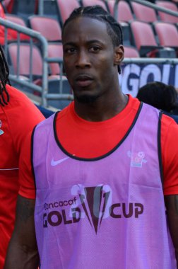 Toronto, ON, Kanada - 27 Haziran 2023: Stevenson Casimir # 2023 Concacaf Gold Cup maçından önce Kanada milli takımı ve Guadeloupe (Puan 2: 2: 2)