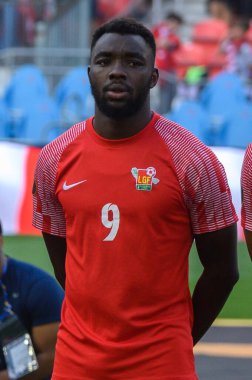 Toronto, ON, Kanada - 27 Haziran 2023: Thierry Ambrose # 9 Kanada milli takımı ile Guadeloupe arasında oynanan 2023 Concacaf Gold Cup maçı sırasında)