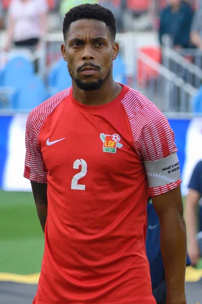 stock image Toronto, ON, Canada - June 27, 2023: Mickael Alphonse #2 looks at before the 2023 Concacaf Gold Cup match between national team of Canada and Guadeloupe (Score 2:2)