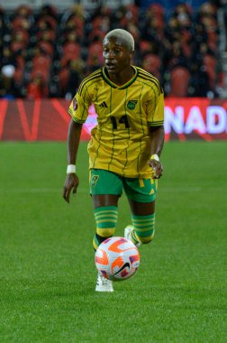 Toronto, ON, Kanada - 26 Eylül 2023: Deneisha Blackwood Jamaika Millî Futbol Takımı 2023 Concacaf W Olimpiyat Play-in Maçı sırasında Kanada ve Jamaika bayanlar milli takımı (Skor 2: 1))