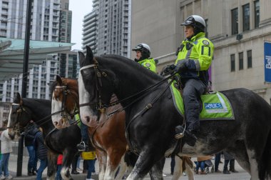 Toronto, ON, Kanada - 4 Eylül 2023: Bir polis arabası Toronto sokaklarında devriye geziyor 