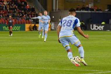 Toronto, ON, Kanada -23 Mart 2024: Tyler Wolff # 28 Atlanta United forveti Toronto FC (Kanada) ve Atlanta United (ABD) arasında oynanan MLS Normal Sezonu maçında topla hareket ediyor (Skoru 2: 0))