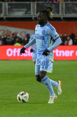Toronto, ON, Kanada -23 Mart 2024: Tristan Muyumba # 8 Atlanta United defans oyuncusu Toronto FC (Kanada) ile Atlanta United (ABD) arasında oynanan MLS Normal Sezonu maçında topla hareket ediyor (Score 2: 0))