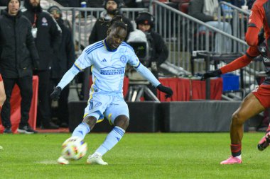 Toronto, ON, Kanada -23 Mart 2024: Tristan Muyumba # 8 Atlanta United defans oyuncusu Toronto FC (Kanada) ile Atlanta United (ABD) arasında oynanan MLS Normal Sezonu maçında topla hareket ediyor (Score 2: 0))