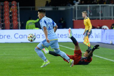 Toronto, ON, Kanada -23 Mart 2024: Jahkeele Marshall-Rutty # 7 forvet Toronto FC 'nin Toronto FC (Kanada) ile Atlanta United (ABD) arasında oynanan MLS Düzenli Sezonu karşılaşması sırasında sahada (Skoru 2: 0))