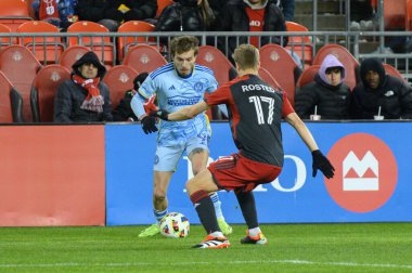 Toronto, ON, Kanada -23 Mart 2024: Saba Lobzhanidze # 9 Atlanta United defans oyuncusu Toronto FC (Kanada) ile Atlanta United (ABD) arasında oynanan MLS Normal Sezonu maçında topla hareket ediyor (Score 2: 0))