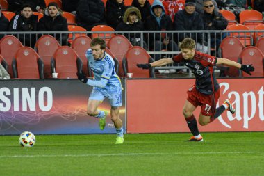 Toronto, ON, Kanada -23 Mart 2024: Saba Lobzhanidze # 9 Atlanta United defans oyuncusu Toronto FC (Kanada) ile Atlanta United (ABD) arasında oynanan MLS Normal Sezonu maçında topla hareket ediyor (Score 2: 0))