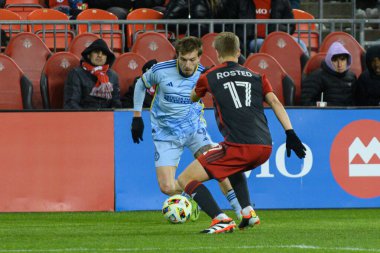 Toronto, ON, Kanada -23 Mart 2024: Saba Lobzhanidze # 9 Atlanta United defans oyuncusu Toronto FC (Kanada) ile Atlanta United (ABD) arasında oynanan MLS Normal Sezonu maçında topla hareket ediyor (Score 2: 0))