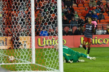 Toronto, ON, Kanada -23 Mart 2024: Jahkeele Marshall-Rutty # 7 forvet Toronto FC 'de Toronto FC (Kanada) ile Atlanta United (ABD) arasında oynanan MLS Normal Sezonu karşılaşmasında tepki gösterdi (Score 2: 0))