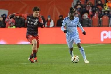 Toronto, ON, Kanada -23 Mart 2024: Tristan Muyumba # 8 Atlanta United defans oyuncusu Toronto FC (Kanada) ile Atlanta United (ABD) arasında oynanan MLS Normal Sezonu maçında topla hareket ediyor (Score 2: 0))