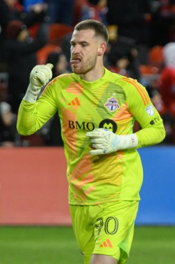 Toronto, ON, Kanada -23 Mart 2024: Luka Gavran # Toronto FC 'nin 90 numaralı kalecisi Toronto FC (Kanada) ile Atlanta United (ABD) arasında oynanan MLS Normal Sezonu maçı sırasında BMO Field' da (Skor 2: 0))