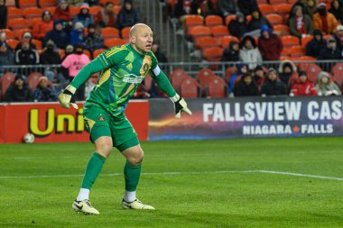 Toronto, ON, Kanada -23 Mart 2024: Brad Guzan # 1 Atlanta United kalecisi Toronto FC (Kanada) ile Atlanta United (ABD) arasındaki MLS Normal Sezonu maçında BMO Field 'da (Skoru 2: 0))