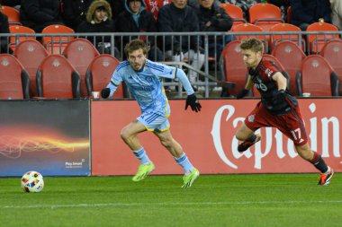 Toronto, ON, Kanada -23 Mart 2024: Saba Lobzhanidze # 9 Atlanta United defans oyuncusu Toronto FC (Kanada) ile Atlanta United (ABD) arasında oynanan MLS Normal Sezonu maçında topla hareket ediyor (Score 2: 0))