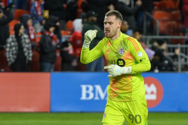 Toronto, ON, Kanada -23 Mart 2024: Luka Gavran # Toronto FC 'nin 90 numaralı kalecisi Toronto FC (Kanada) ile Atlanta United (ABD) arasında oynanan MLS Normal Sezonu maçı sırasında BMO Field' da (Skor 2: 0))