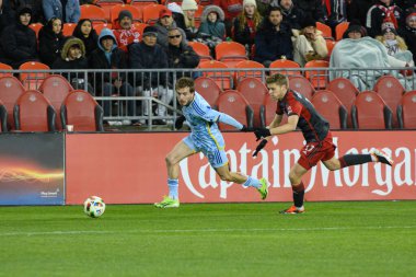 Toronto, ON, Kanada -23 Mart 2024: Saba Lobzhanidze # 9 Atlanta United defans oyuncusu Toronto FC (Kanada) ile Atlanta United (ABD) arasında oynanan MLS Normal Sezonu maçında topla hareket ediyor (Score 2: 0))