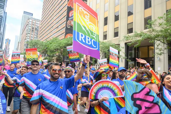 stock image Toronto, ON, Canada  June 30, 2024: Peoples take part at the 2024 Annual Pride Parade of Pride Month in Toronto Downtown..