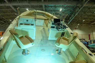 Toronto, ON, Kanada 18 Ocak 2025: Geminin iç kısmı Toronto Uluslararası Boat Show 'da sergilendi...
