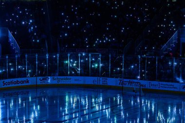 Toronto, ON, Kanada 1 Şubat 2025: Toronto Sceptres vs Ottawa Charge maçında taraftarlar ışık gösterisi yaptılar (Score 4-2 Toronto Asası)).