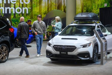 Toronto, ON, Kanada - 14 Şubat 2025: Subaru WRX Kanada Uluslararası Otomobil Fuarı 'nda sunuldu.