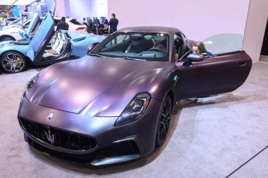 Toronto, ON, Canada - February 14, 2025: 2024 Maserati GranTurismo Trofeo presented at the 2025 Canadian International AutoShow. clipart