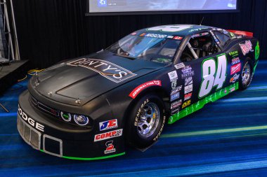 Toronto, ON, Kanada - 14 Şubat 2025: 2025 Kanada Uluslararası Otomobil Fuarı 'nda en iyi yakıt sürükleme aracı sunuldu.